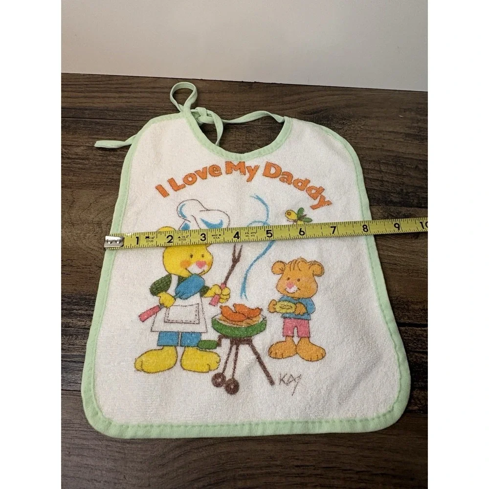 Vintage I Love My Daddy Baby Bib with Plastic Backing Teddy Bears Grilling Dad